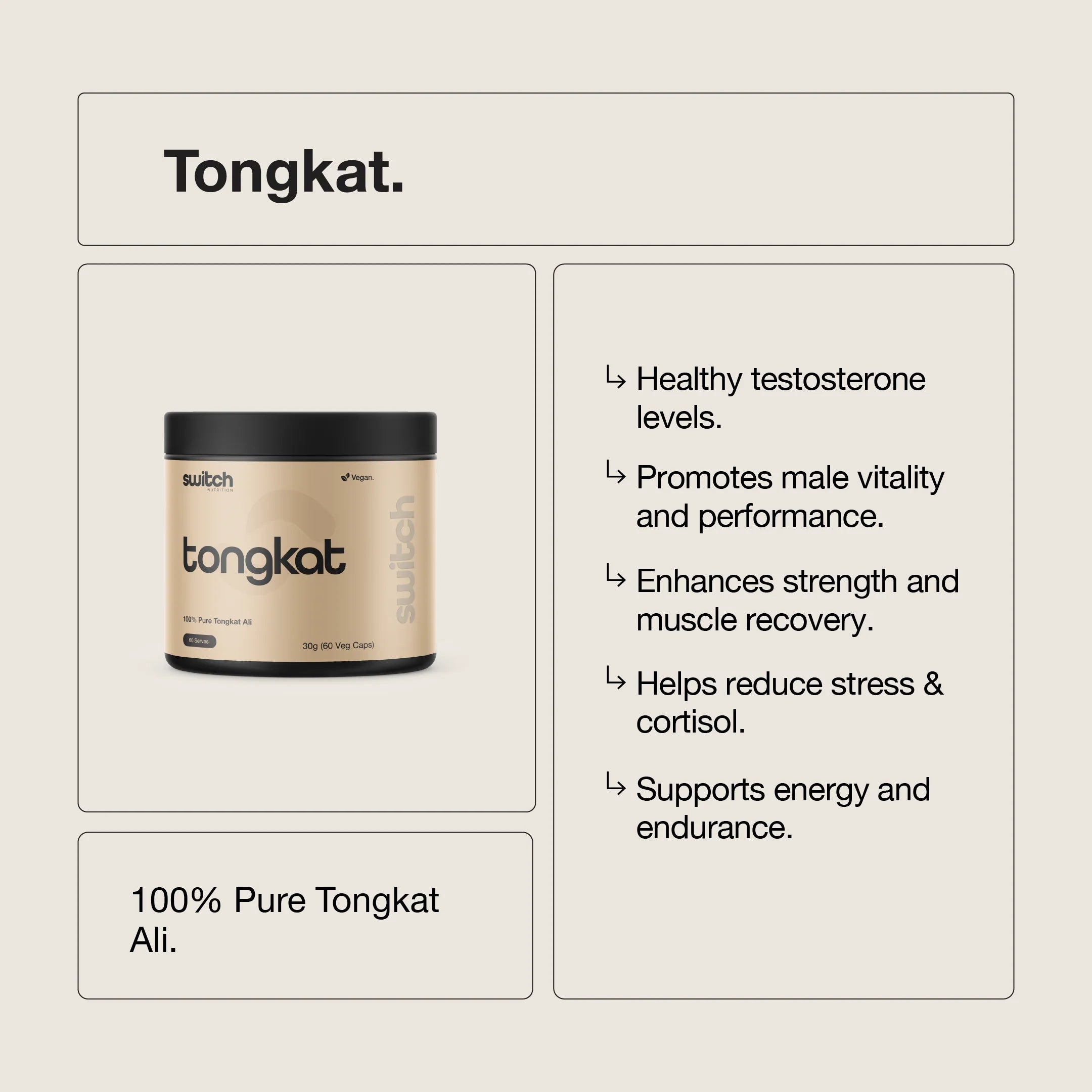 Switch Nutriton - Tongkat Ali (Eurycoma) - 60 Serves - Capsules