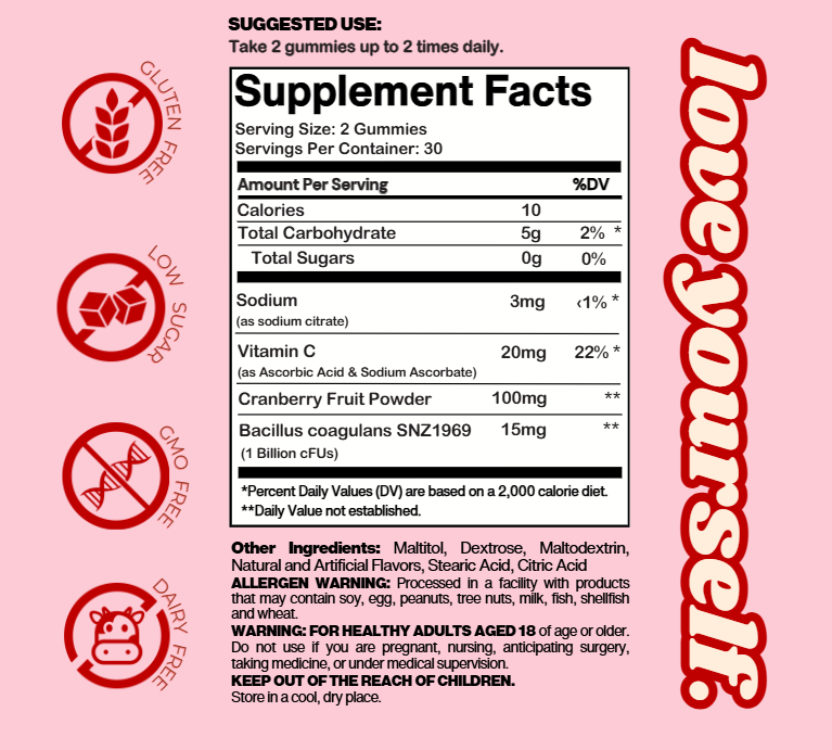 Vaginal Probiotic Gummies for Women with Cranberry