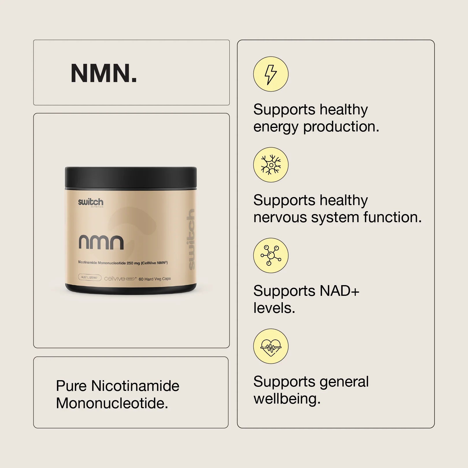 Switch Nutrition - NMN - Pure Nicotinamide Mononucleotide - 60 Capsules