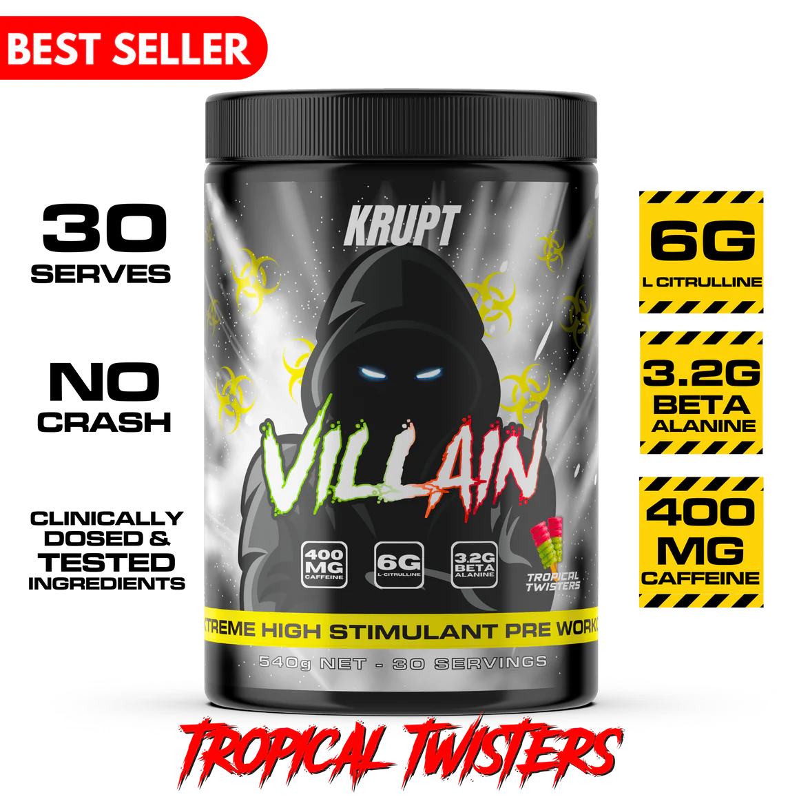 Krupt - Villian - Extreme High-Stimulant Pre-Workout - 30 Serves