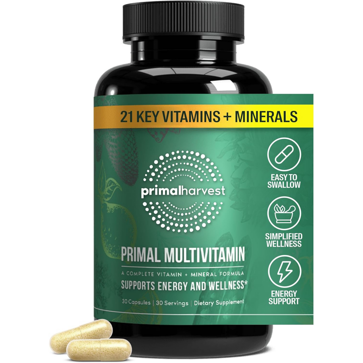Primal Harvest Primal Multivitamin - Daily Multi-Vitamin Supplement with 21 Essential Vitamins Minerals for Men & Women