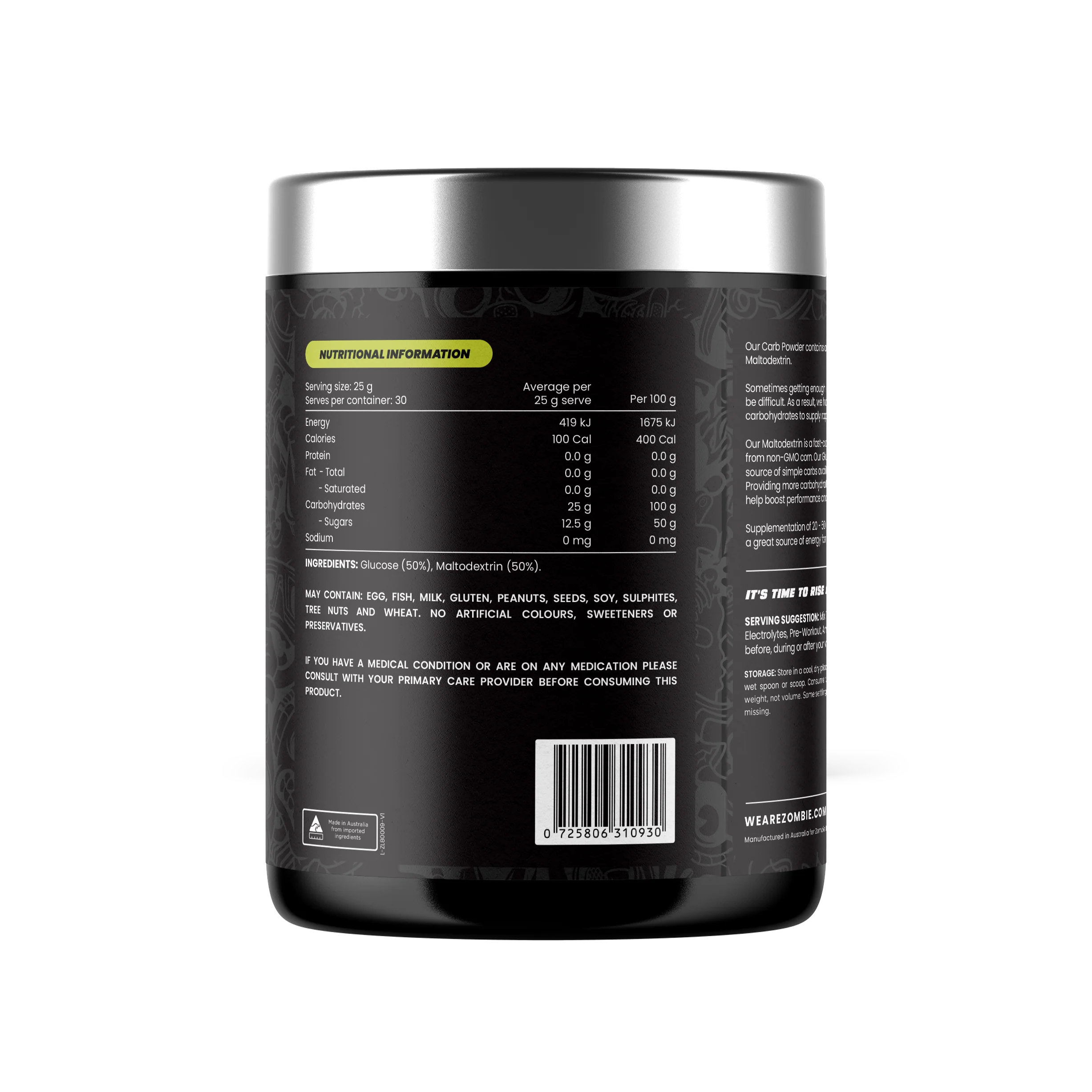 Zombie Labs - Enhanced 100% Pure Carbs | Glucose & Maltodextrin - 30 Serves