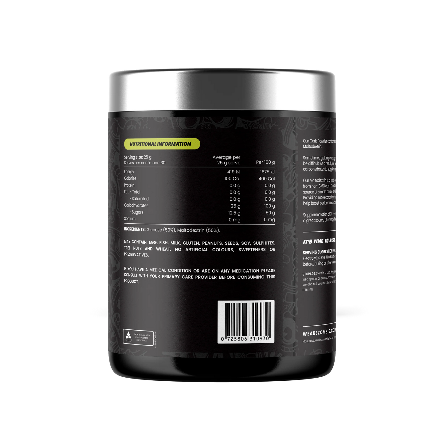 Zombie Labs - Enhanced 100% Pure Carbs | Glucose & Maltodextrin - 30 Serves