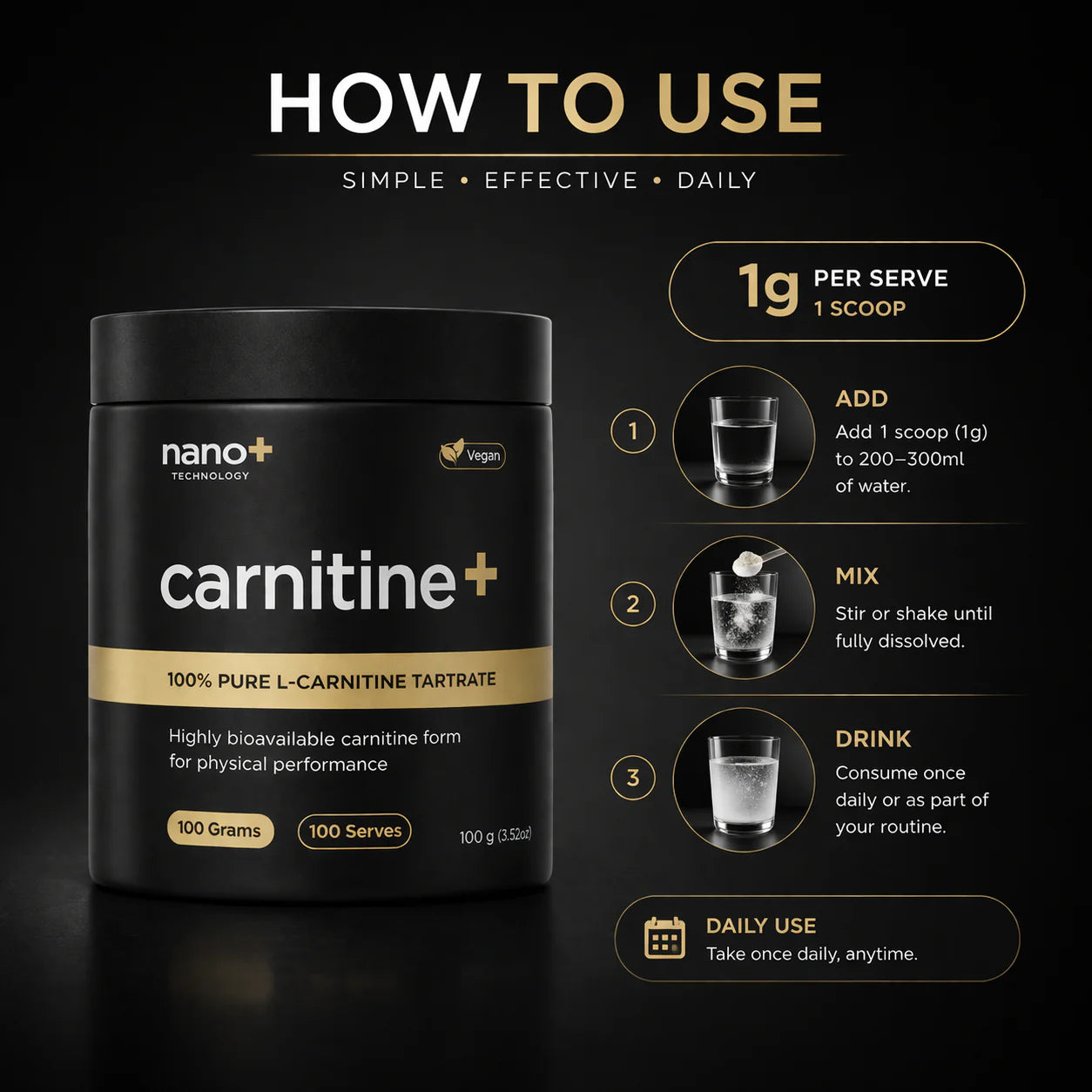 Nano+ Technology - L-Carnitine Tartrate Powder - Pharma Grade