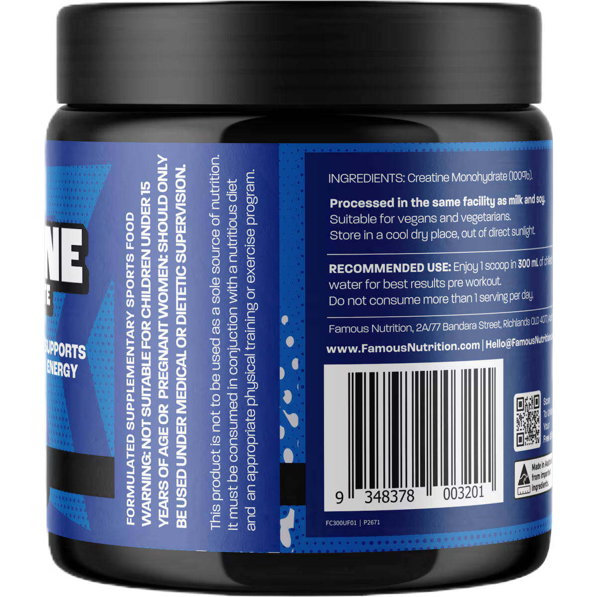 Famous Nutrition Sport Creatine Monohydrate Powder Unflavoured 300g - 100 serves