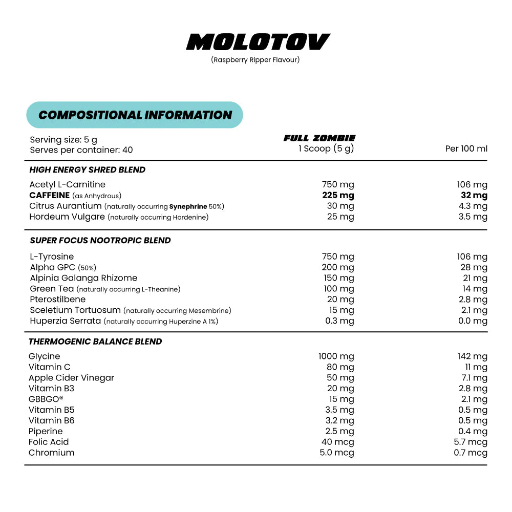 Zombie Labs - MOLOTOV - Thermogenic Formula - 40 Serves