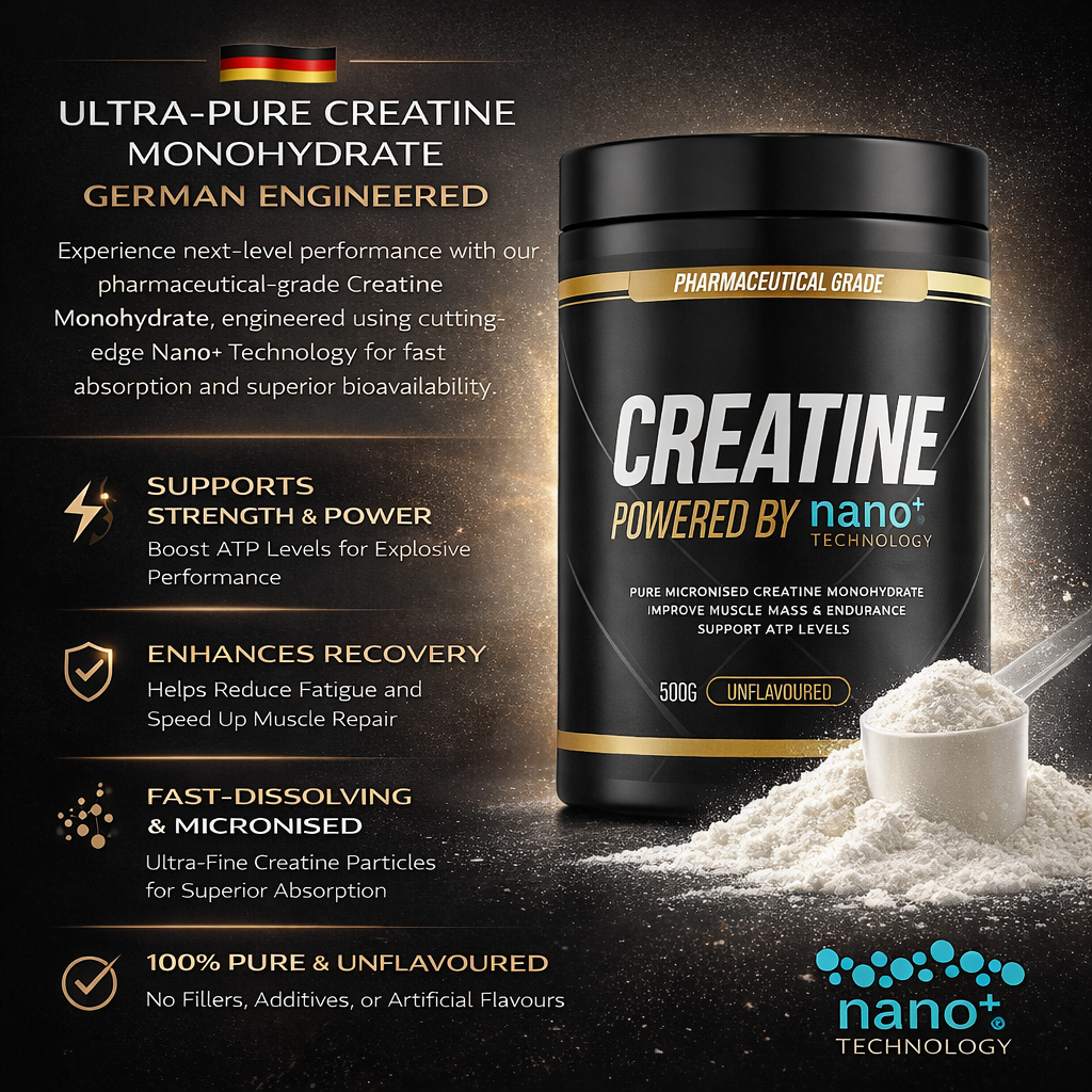 Creatine Monohydrate Powder German Engineered with Nano+ Technology 500g