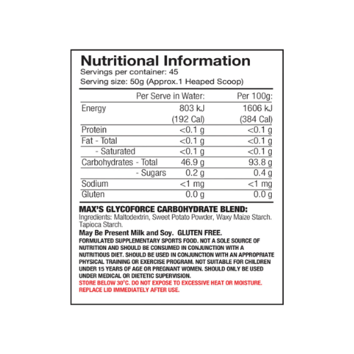 MAX'S GLYCO FORCE - PURE CARBOHYDRATE COMPLEX - 2.27kg - 45 Serves