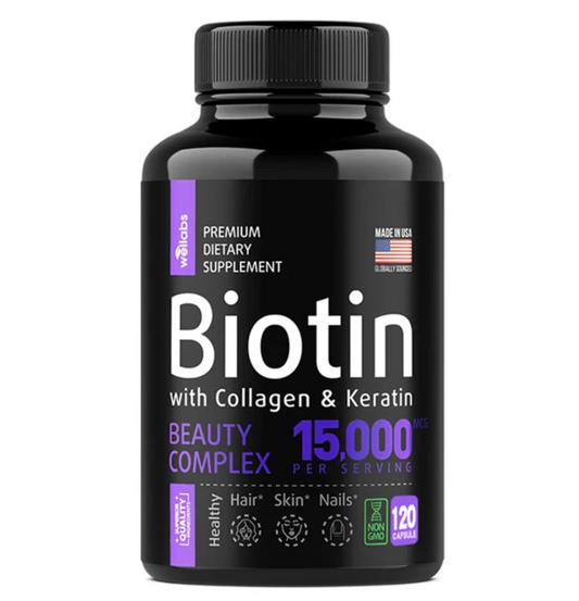 Biotin Capsules with Collagen and Keratin - 15000MCG Per Serving - Biotin