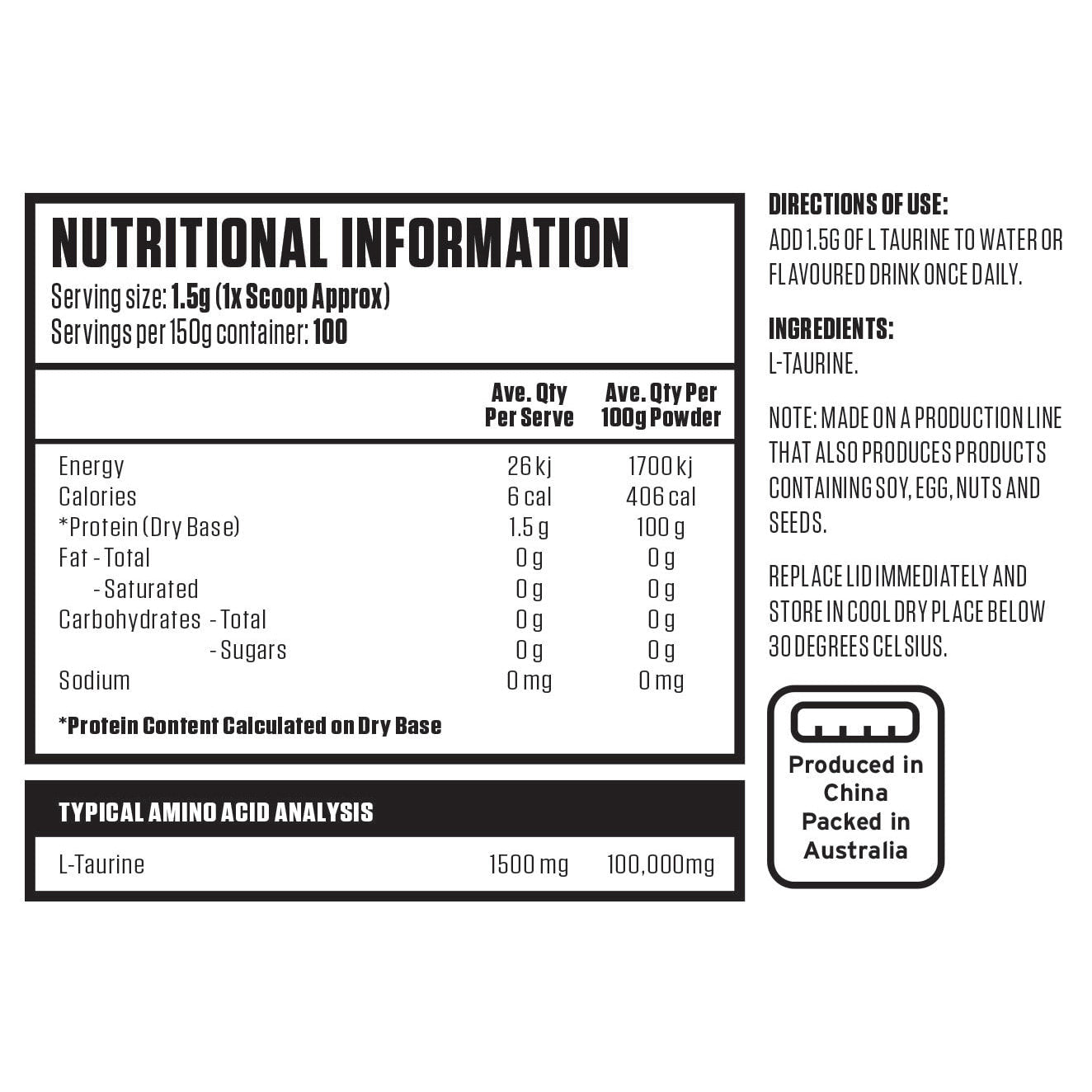 Bulk Nutrition L-Taurine RAW 150g