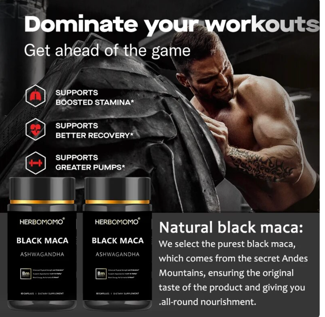 Black Maca with Ashwagandha - Natural Testosterone Booster & Muscle Growth