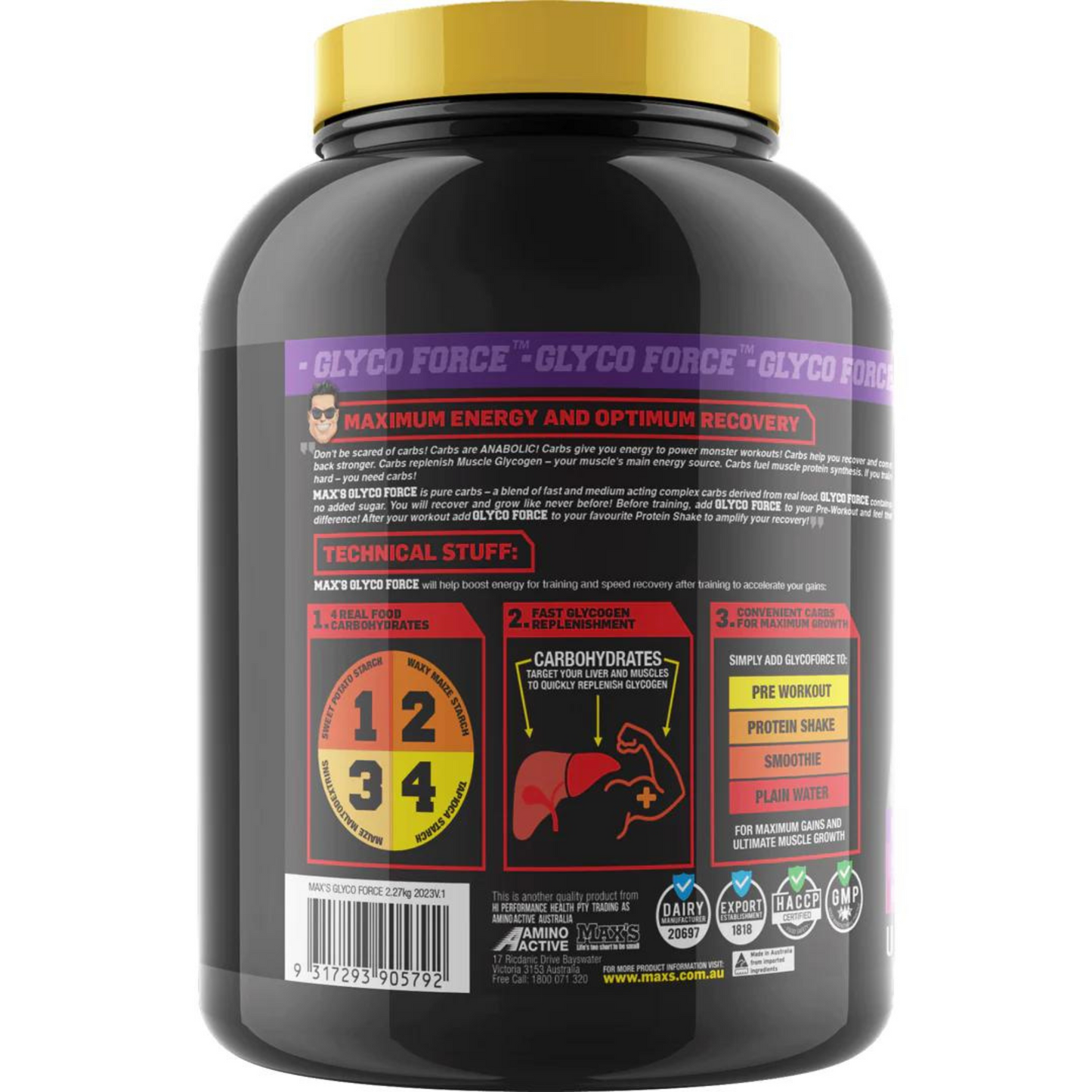 MAX'S GLYCO FORCE - PURE CARBOHYDRATE COMPLEX - 2.27kg - 45 Serves