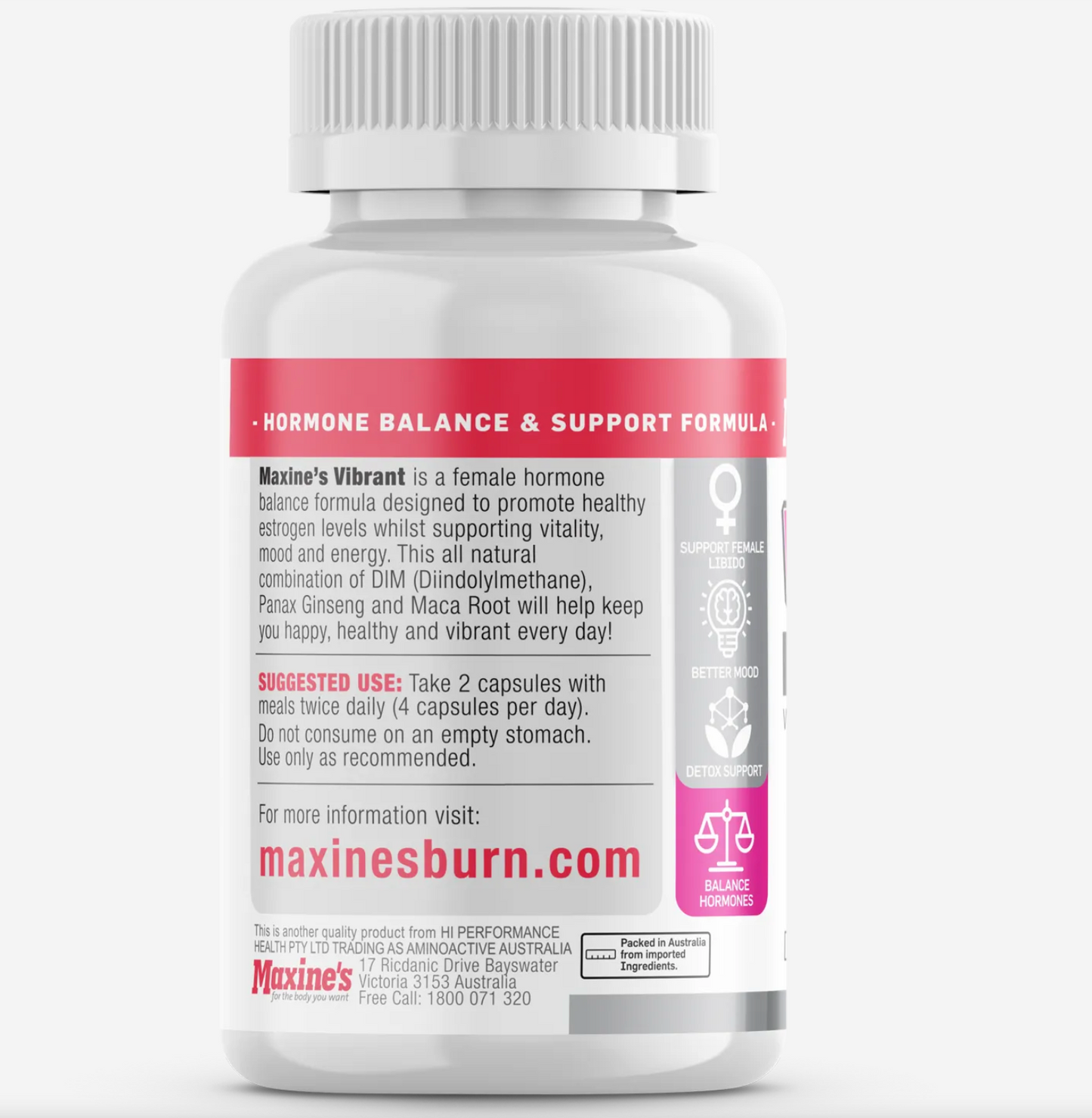 Maxine's Vibrant Female Hormone Balance with DIM, Ginseng & Maca 100 Capsules