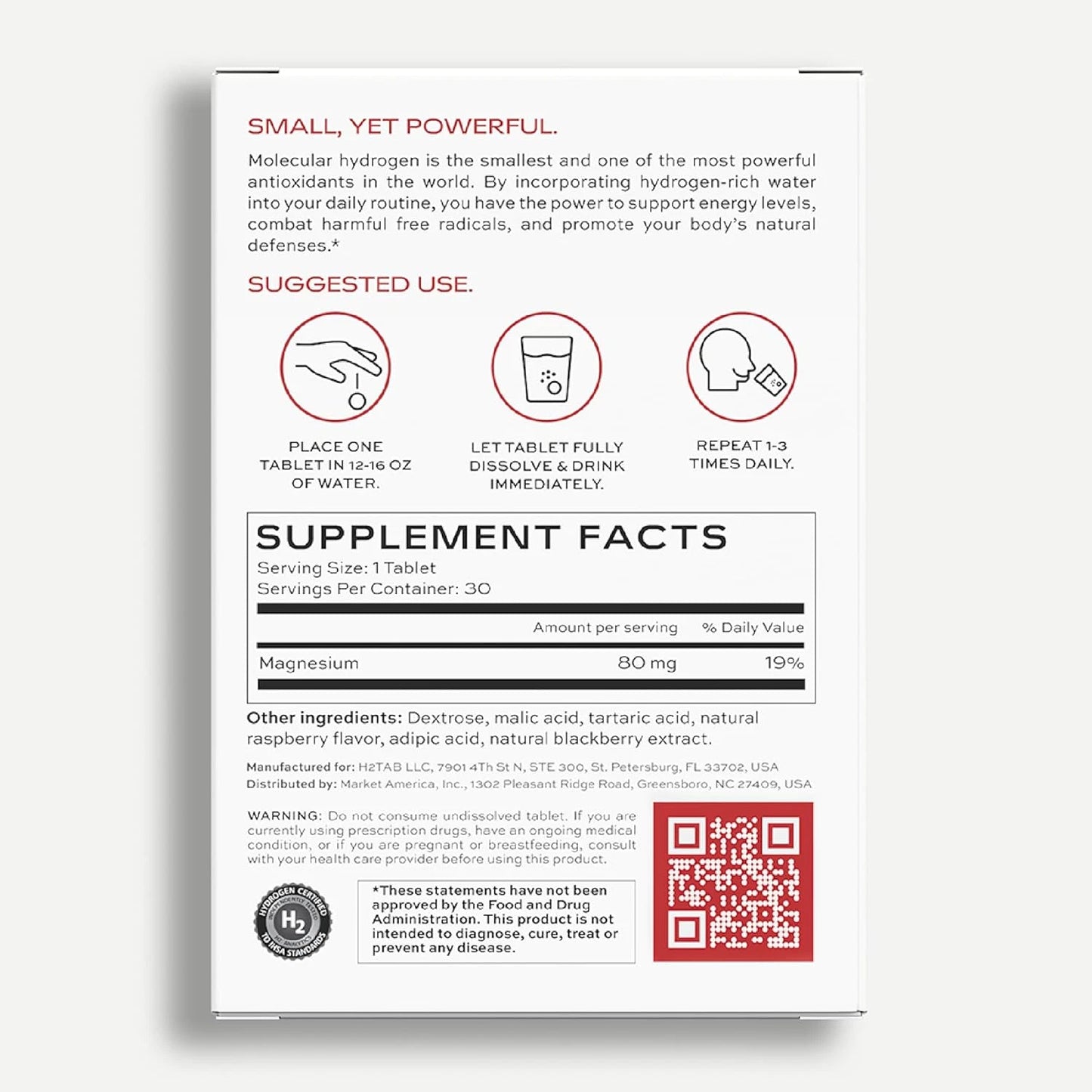 Molecular H2TAB Hydrogen Tablets with Magnesium -12 PPM Hydrogen Tablets