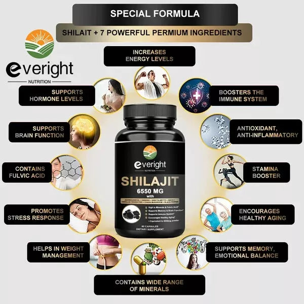 Everight Himalayan Shilajit with Ashwaganda, Maca, Saw Palmetto, Gingseng & More